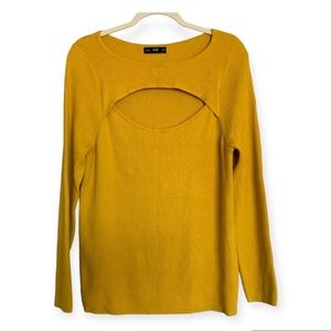 Women’s F&F Yellow Cut Out Knit Pullover Long Sleeve Sweater size US 16